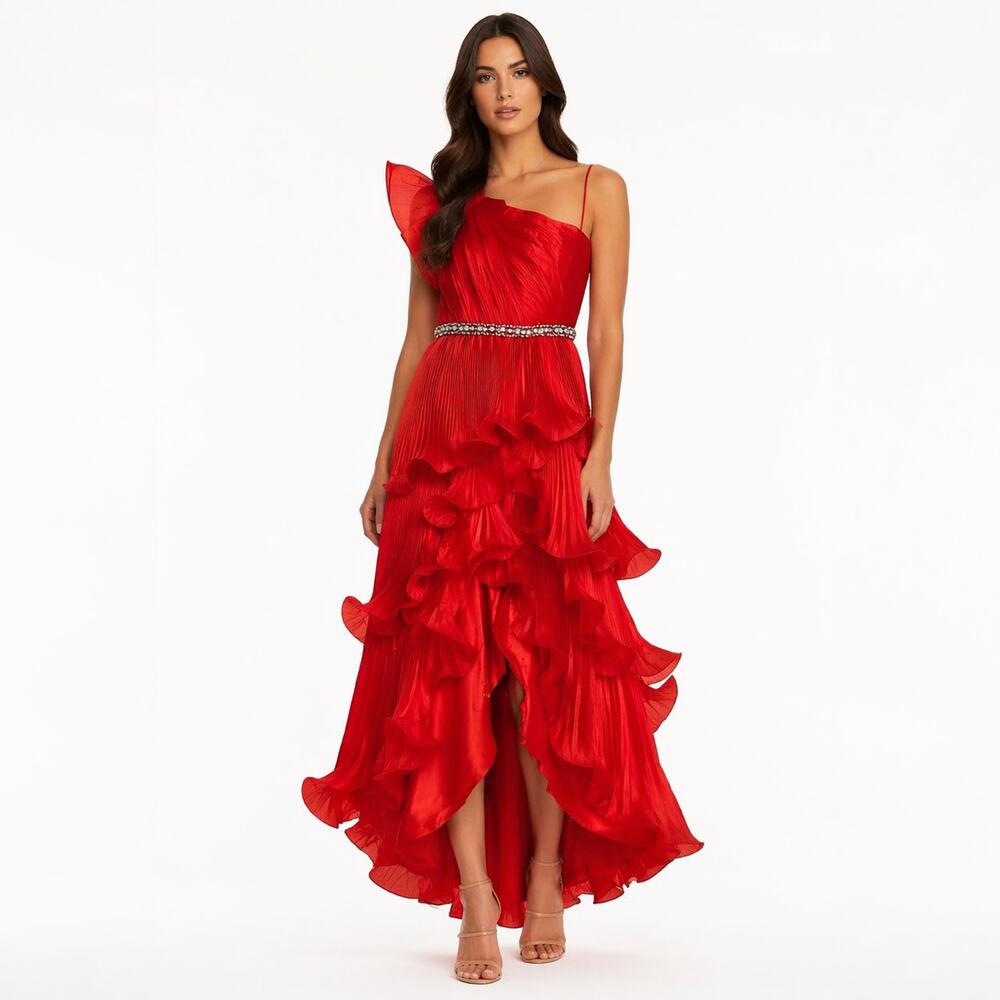 Mac Duggal maxi red dress one shoulder size 2 49696